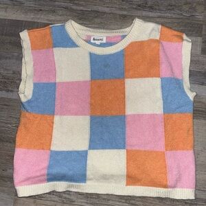 Colorful Checkered Sleeveless Sweater